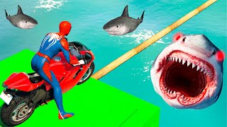 GTA V Shark Racing Epic Challenge Super Stunts For Motorcycles With Superheroes