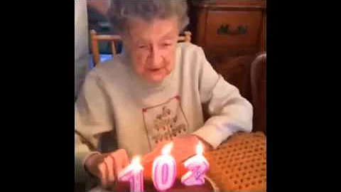 FAIL  funny Granny loses her teeth ,when candles blow 102 Birthday