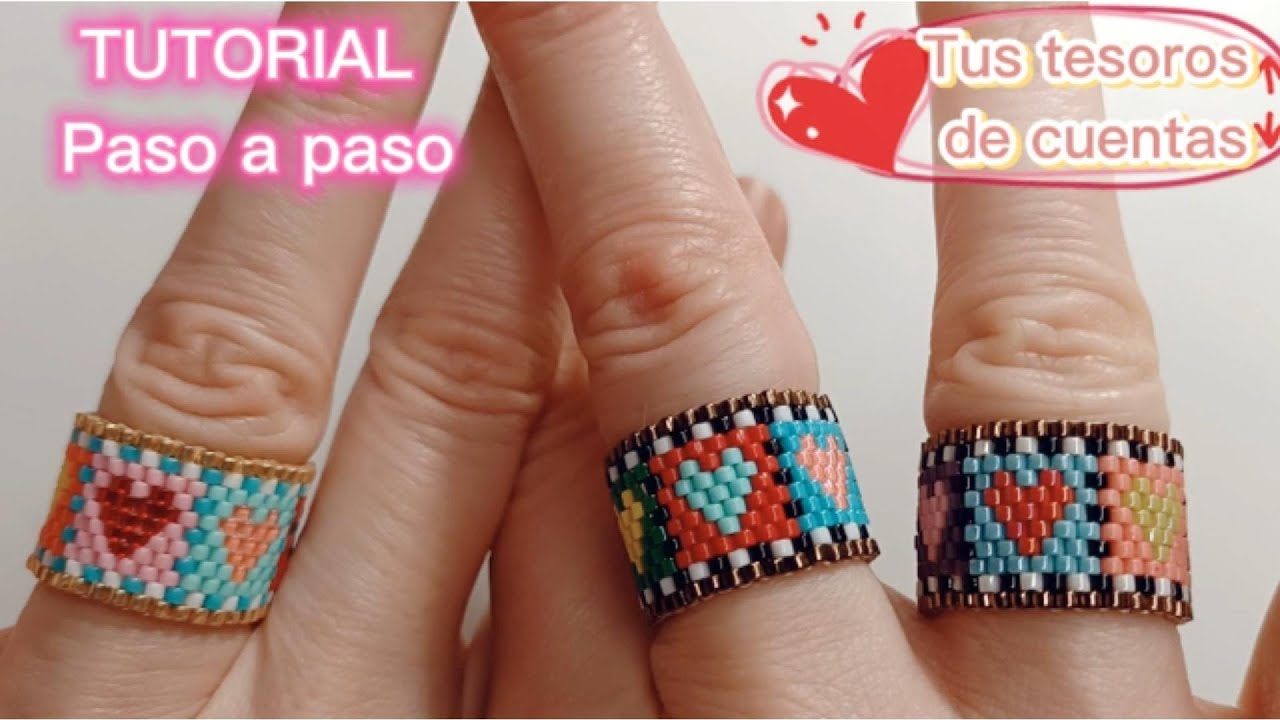 Tutorial anillo de corazones enmarcados / peyote impar / fácil paso a paso