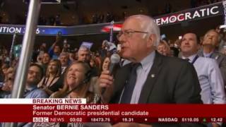 Bernie Saunders dramatically moves that Hilary Clinton becomes the Democratic Nominee of the United