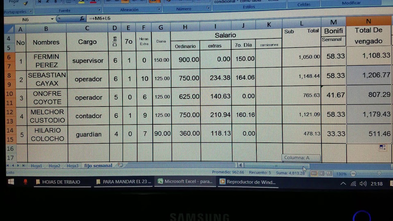 PLANILLA SALARIO FIJO SEMANAL YouTube