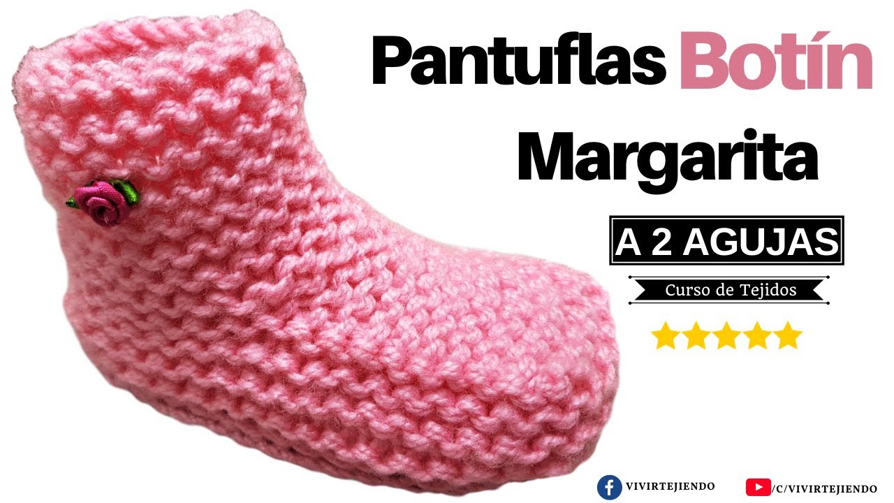 Pantuflas Botas tejidas a dos agujas paso a paso 