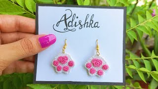 Cute Mini Cat Paw Crochet Earrings | How to make easy DIY Jewelry Tutorial (HINDI)