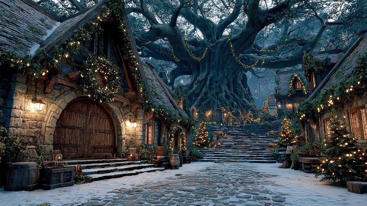The Evergreen Tree Village of Aeloria | Medieval Celtic Christmas Ambience for Study & Focus