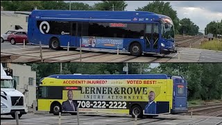 PACE Bus #20427 On Route #307 Meets PACE Bus #20455 On Route #302 Crossing Over The BNSF Racetrack
