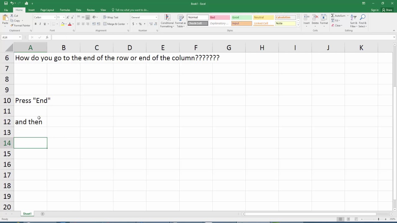 Excel 2016: How to Go to the End of a Row or a Column. [HD ...