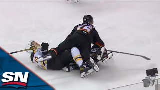 Bruins' Pavel Zacha Pots Game-Tying Goal After Huge Collision Creates Space vs. Flames