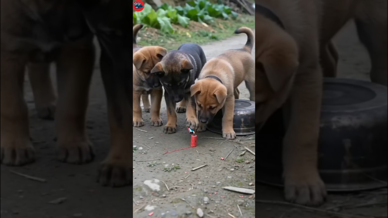 Three puppies playing with fireworks and firecrackers together🥳