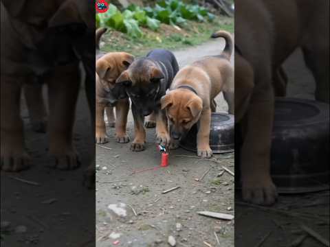 Three puppies playing with fireworks and firecrackers together🥳