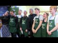 George clooney meets former big issue vendors at social bite shop in edinburgh sandwich shop