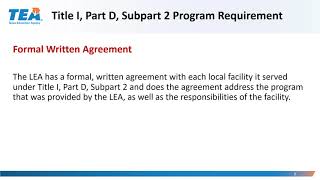 2020-21 Title I, Part D Random Validation Selected Requirement