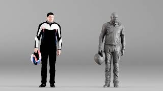 000425 Biker Male Character Holding Helmet Standing Pose 3d Scan