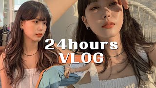 여름맞이 오렌지 메이크업생일 24시간 VLOG / 1년만에 머리자르기, 남양주 한강 뷰 카페, 가족들이랑 생일파티, 노렌즈 메이크업, 오렌지 립, 여름 데일리룩 (ft,광고)