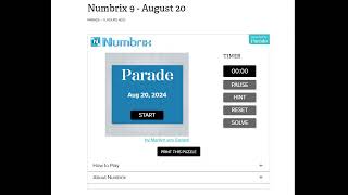 AI Solve Daily Numbrix 9 Puzzle: 8/20/2024 (ASMR)