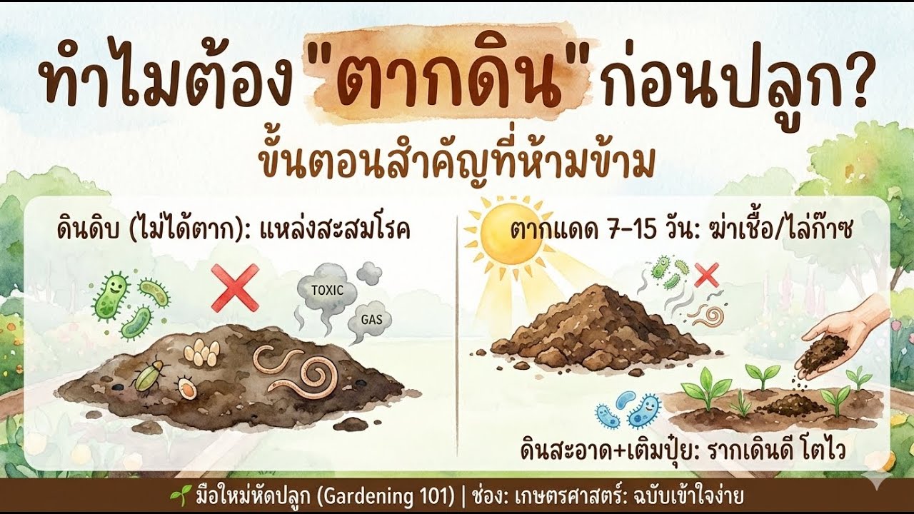 ปลูกแล้วตาย? 🥀 ระวัง 'ดินดิบ' ฆ่าต้นไม้! ทำไมต้อง 'ตากดิน' 7-15 วันก่อนปลูก