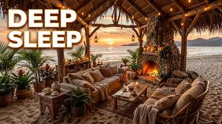 A Gentle Beach Cottage Ambience 🌅🔥 | Ocean Waves and Crackling Fire for Deep Sleep