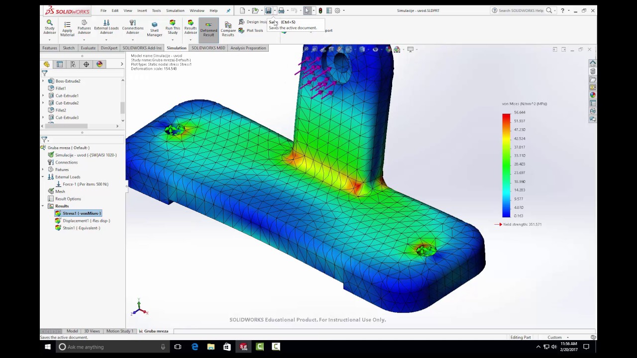 SolidWorks Simulation - Uvod u statičke simulacije - YouTube