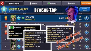 Diamond League Top | 500 Million Coins Increase with Amazing Win Streak | 8 Ball Pool Lover..