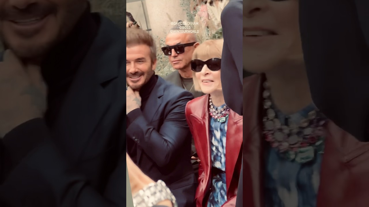 David Beckham with Anna Wintour at the BOSS fashion show in Milan. 