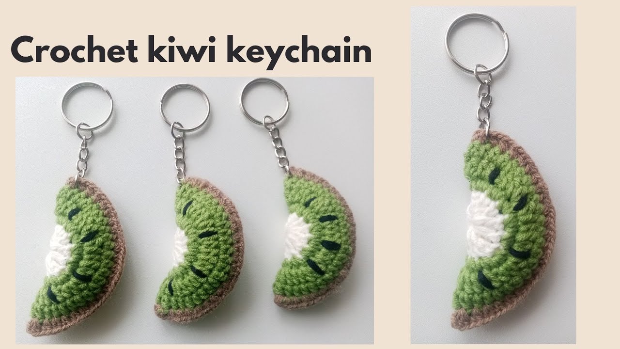 Crochet kiwi keychain
