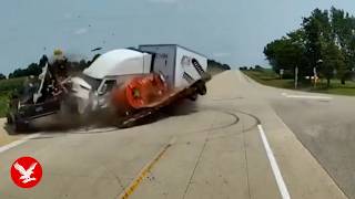 Semi truck collides with tractor trailer in spectacular crash at Iowa intersection