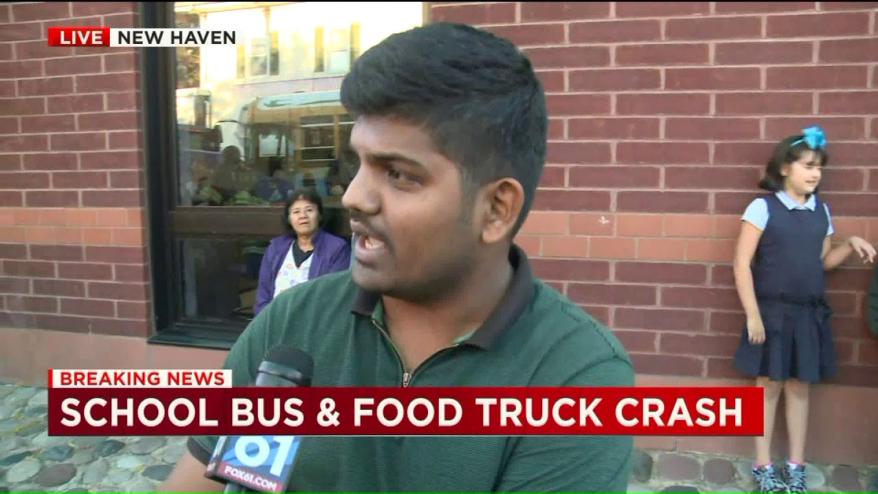School bus vs. food truck crash in New Haven, CT - YouTube