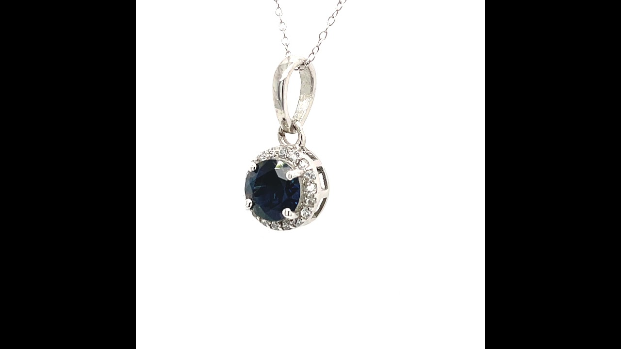 Montana Sapphire Halo Pendant Necklace in Sterling Silver