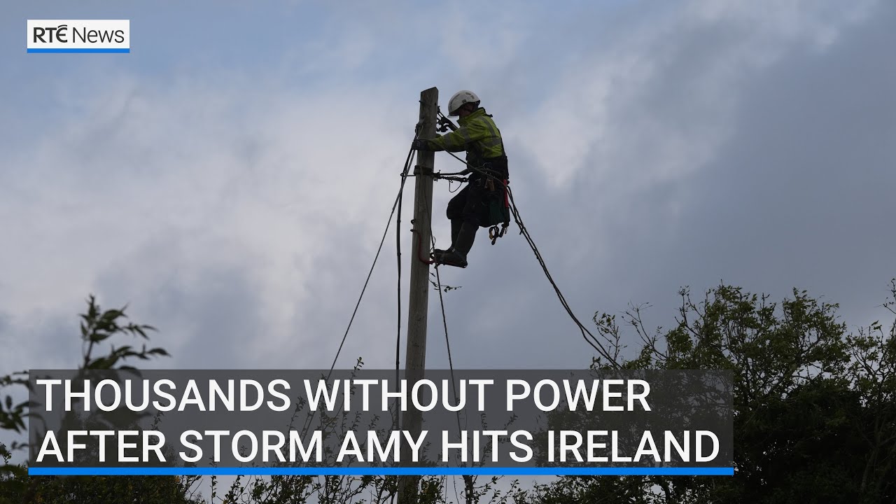 Thousands without power after Storm Amy hits Ireland - YouTube