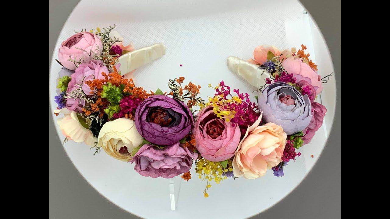 diadema con flores artificiales VIDEO  No.847 Creaciones Rosa Isela
