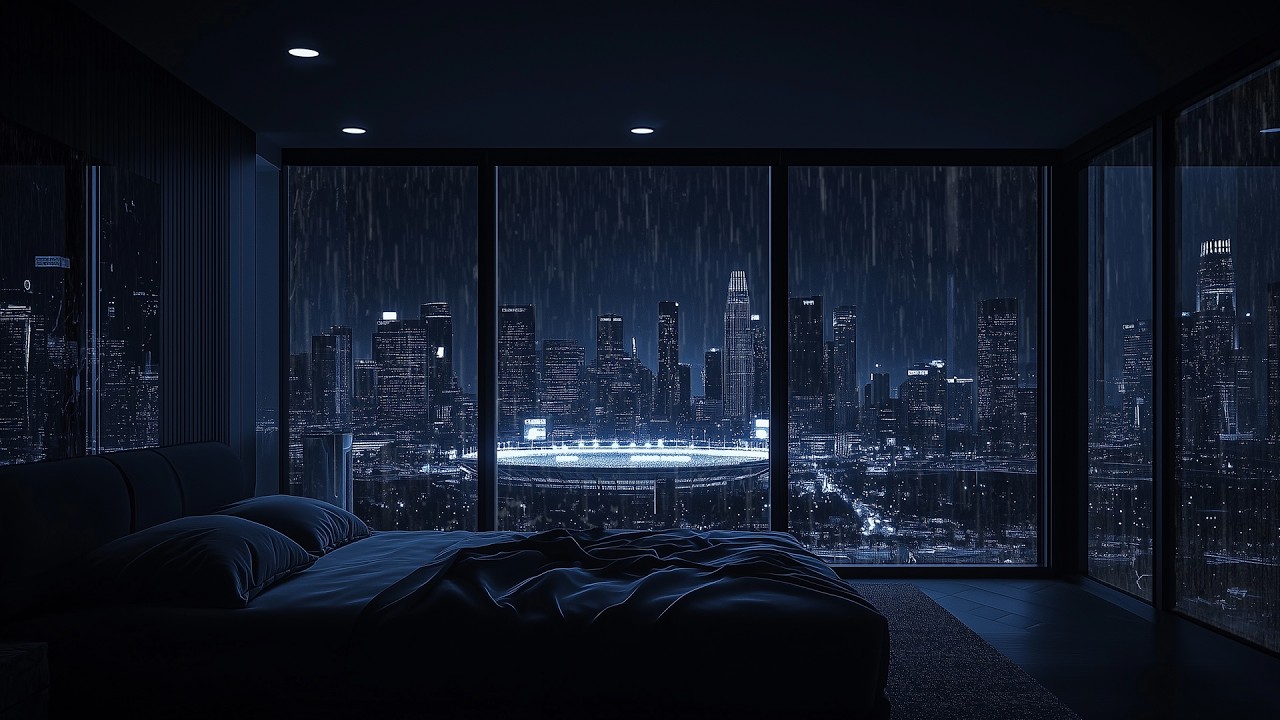 Soft Rain and City Lights in Night City for Deep Sleep & Focus | No Ads