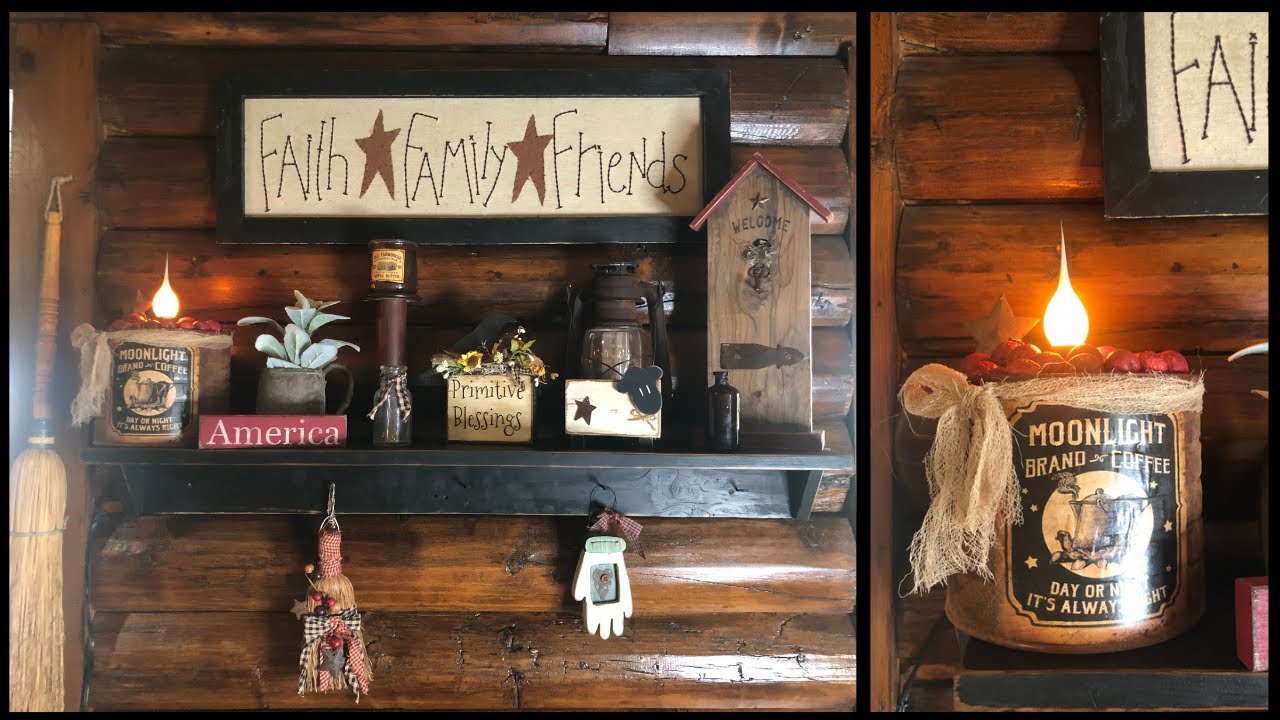 DIY Rusty Can Light / DIY Shelf / Primitive Coffee Bar YouTube