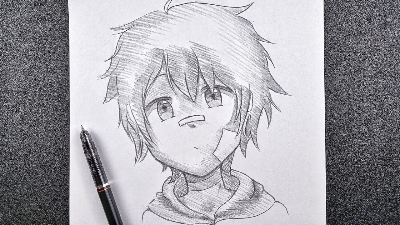 Anime Boy | Pencil Sketch Square Art Prints| Buy High-Quality Posters and  Framed Posters Online - All in One Place – PosterGully