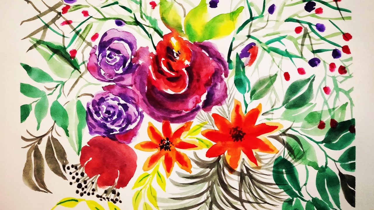 Painting with mop brushes Watercolour painting tutorial Painting