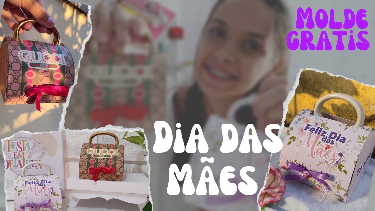 Caixa sacolinha para caneca dia das mães - MOLDE GRÁTIS