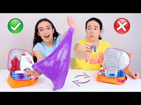 DESAFIO MUITO VS POUCO DE CLEAR SLIME ★ Troca de Lancheiras de Ingredientes com a Mamãe Fabi