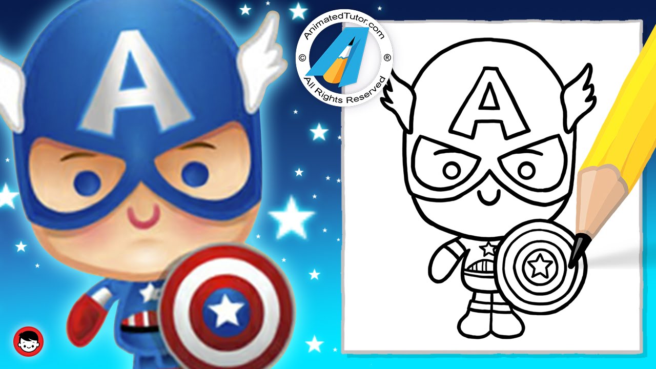 Draw Captain America - Marvel - Chibi - Kawaii - Cute and Easy - Disney