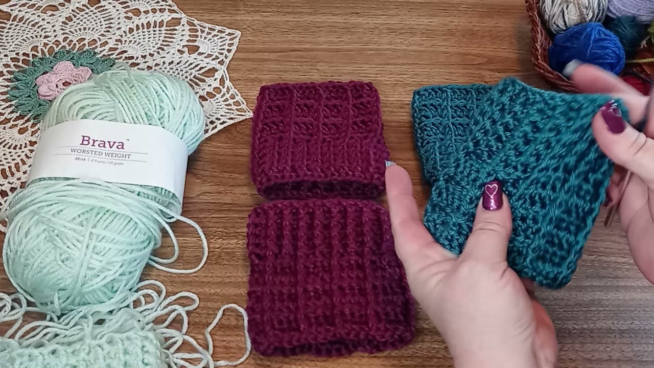 Crocheted Mock Rib & Squares Reversible Boot Cuffs