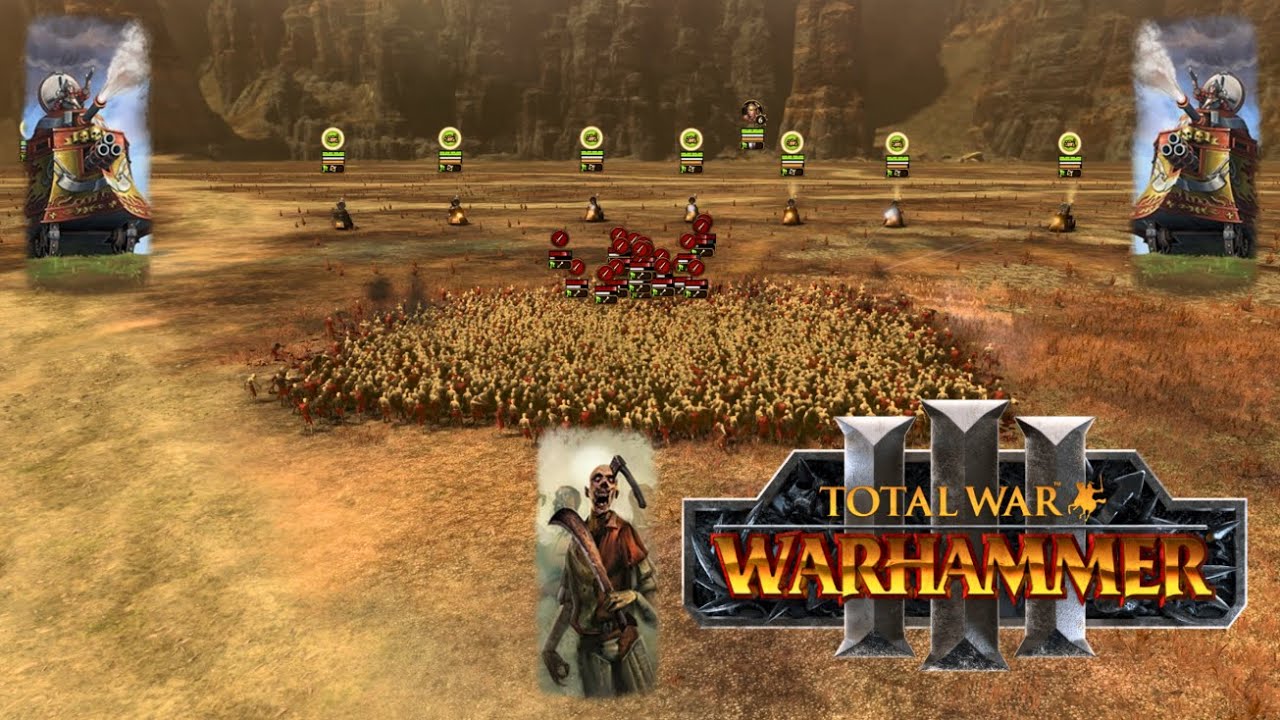 20 Steam Tanks (Volley Guns) vs 20 Clumped up Zombies in Total War: Warhammer 3