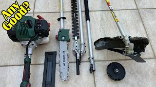 Unboxing &amp; Review Parkside weed eater, hedge trimmer, extendable chainsaw &amp; cutting disc multi tool