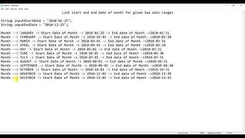 Java program to print start and end date of months for the  given two date ranges