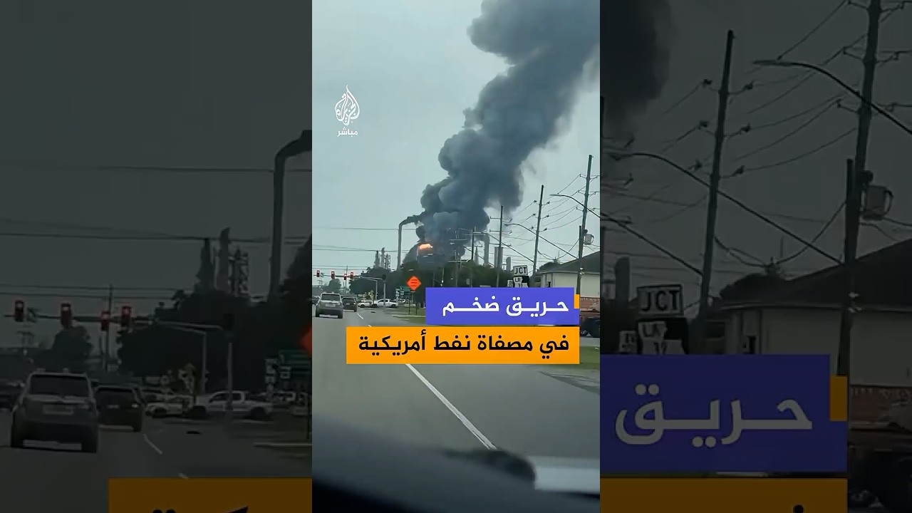 تصاعد الدخان وألسنة اللهب جراء اندلاع حريق ضخم داخل مصفاة شالميت لتكرير النفط قرب نيو أورلينز