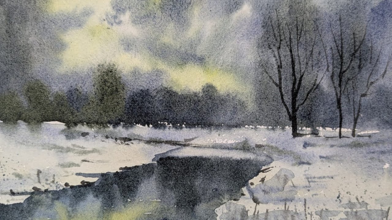 Watercolour Winter Landscape: Dramatic Sky, Easy Steps | Step by Step ...