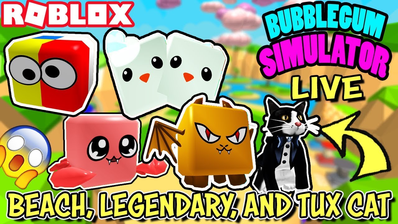 Roblox Live Free Beach And Legendary Pets In Bubblegum Simulator Get Tuxedo Cat Too Youtube - roblox live vote free legendary pets tuxedo cats