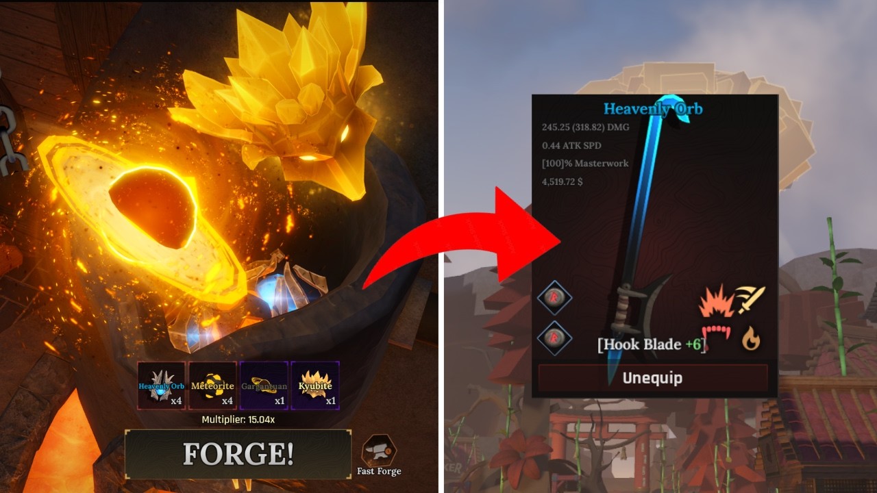 How To Make The New BEST CHEAP SWORD FOR ISLAND 4 IN ROBLOX THE FORGE SAKURA CRIMSON ISLES!!!