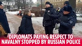 Western diplomats stopped by Russian police as they pay respects to Alexie Navalny