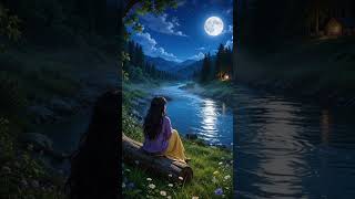 flowing river,  peaceful ambient piano and flute, deep relaxing meditation atmosphere.