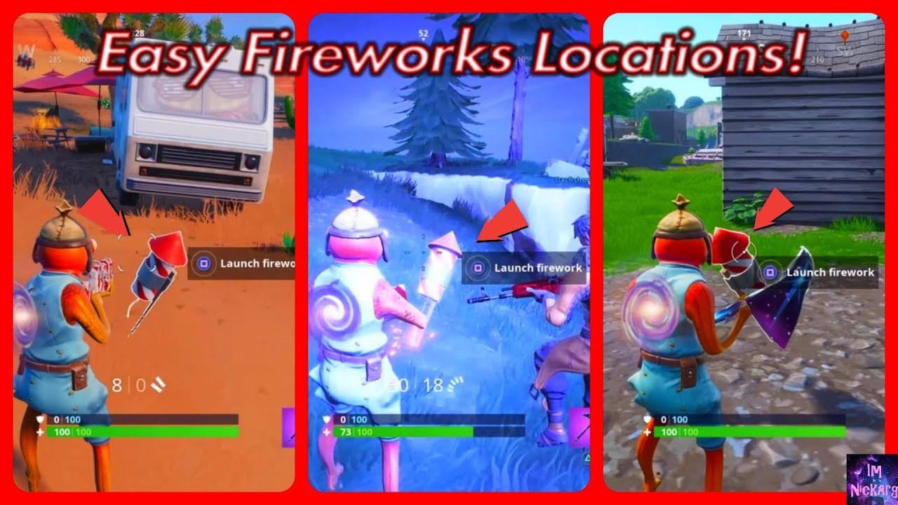"Launch Fireworks" Challenge - All Easy Locations! | Fortnite Battle Royale