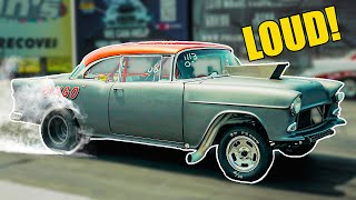 Insanely Loud 1955 Chevy Gasser  Drag Strip Madness! | Antique Nationals