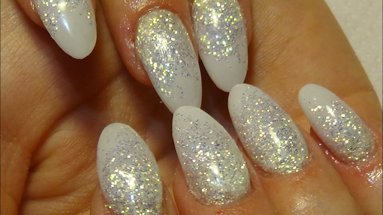 stunning white acrylic nails with shimmer glitter - YouTube