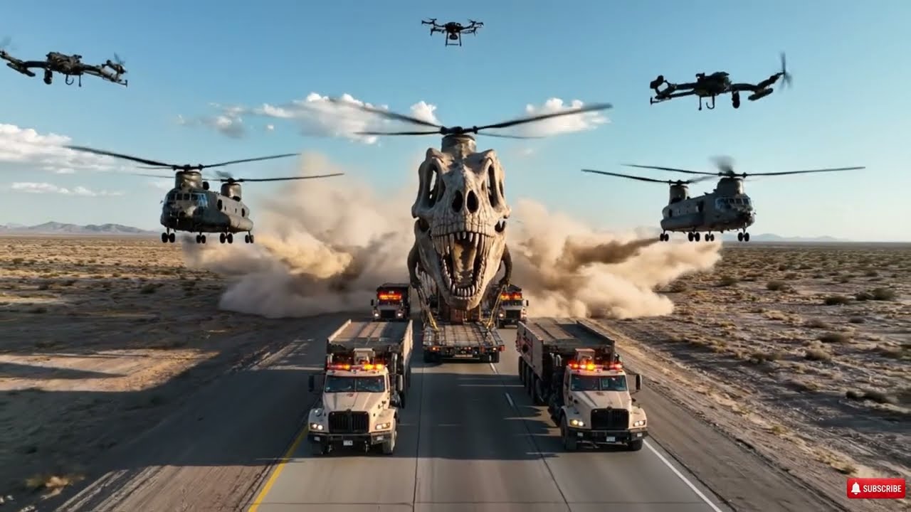 Giant Dinosaur Skeleton Transported Along Coastal Highway